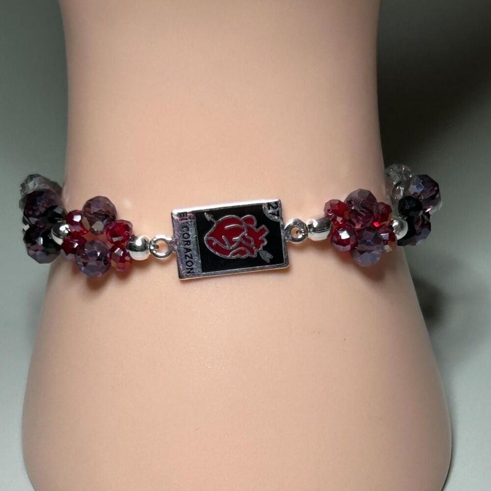 El Corazón 925 Sterling Silver Stretch Bracelet with Crystal Beads